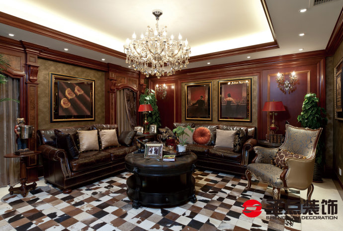 上山间别墅装修效果图,140平米美式轻奢别墅设计图