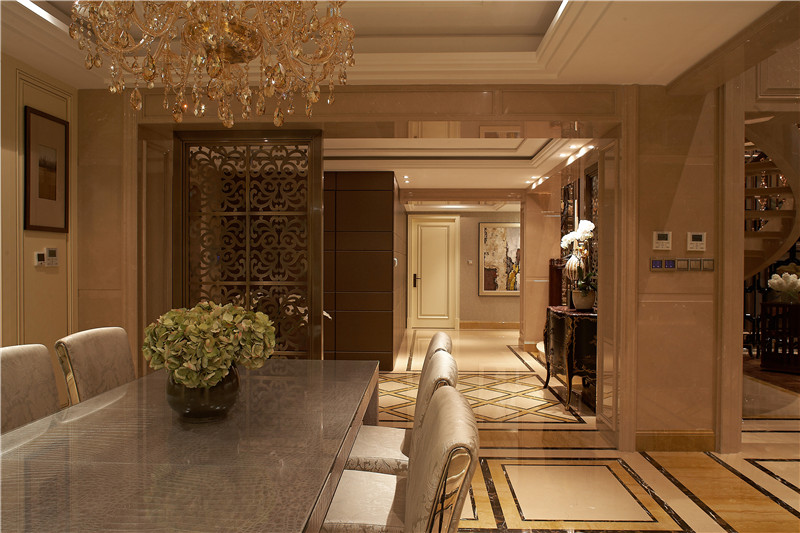 405平新中式轻奢别墅装修效果图,140平方别墅中式楼梯装修效果图