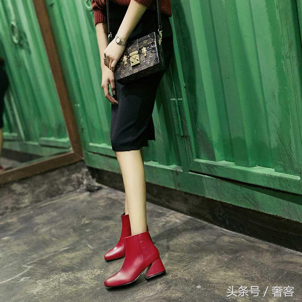 这个冬天必备短靴,冬时尚气质粗跟新款舒适圆头短靴