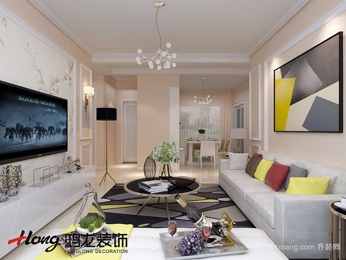 鸿龙装饰华邦繁华里110平方现代简约风格效果图案例赏析