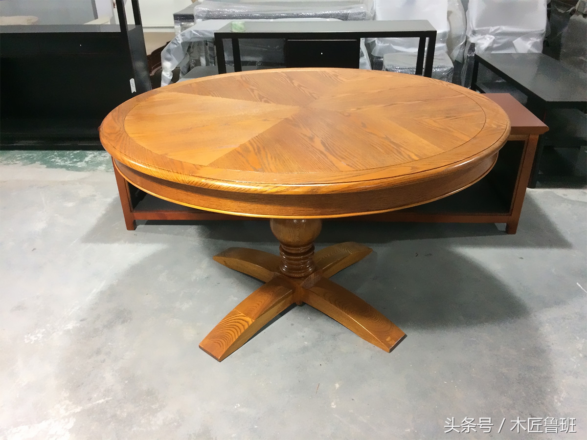 榫卯圆餐桌设计与构造图解,轻奢风格圆形实木餐桌效果图