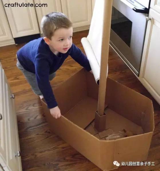 彩泥儿童简单手工轮船,幼儿园纸皮海盗船手工