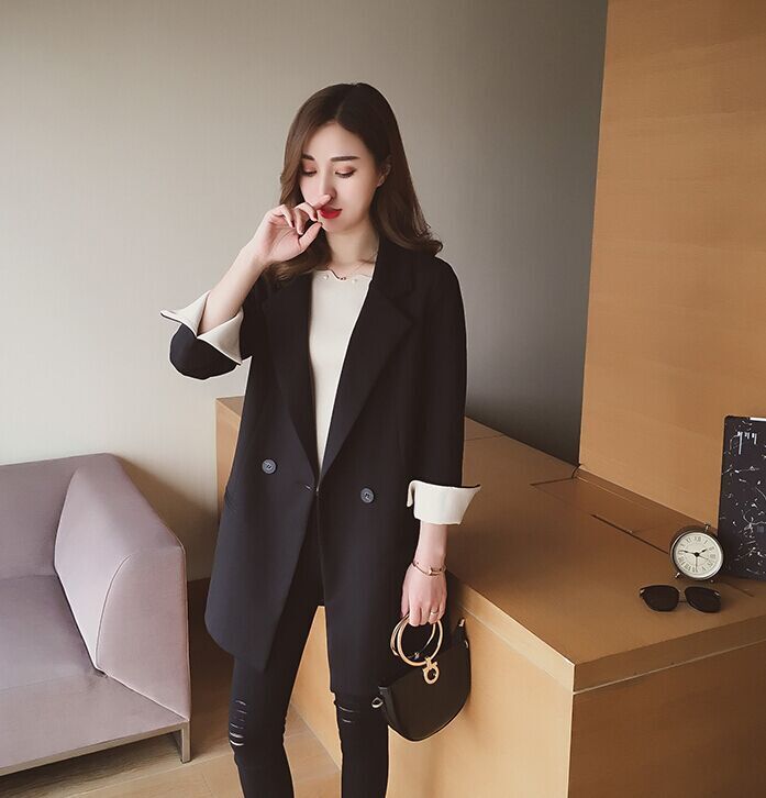 牛仔上衣外套女最新款拼接中长款,复古拼接牛仔外套女春秋宽松夹克