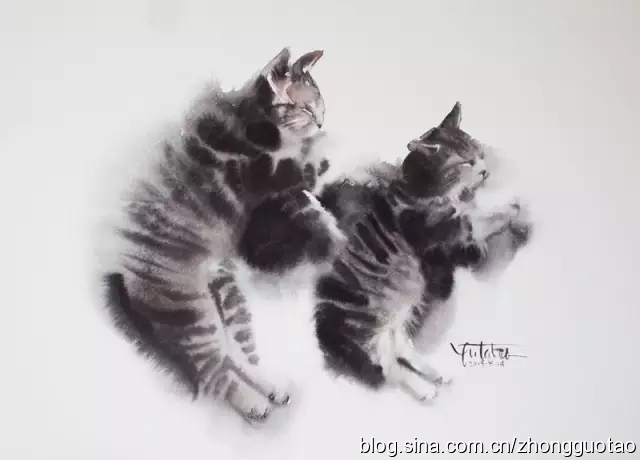 日本水墨画猫,国画猫水墨画