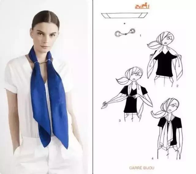 夏天丝巾系法大全,夏天长方形丝巾搭白衬衫的系法