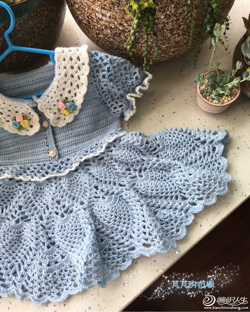 儿童泡泡袖钩针裙小红书款,钩针钩宝宝方领泡泡袖公主裙