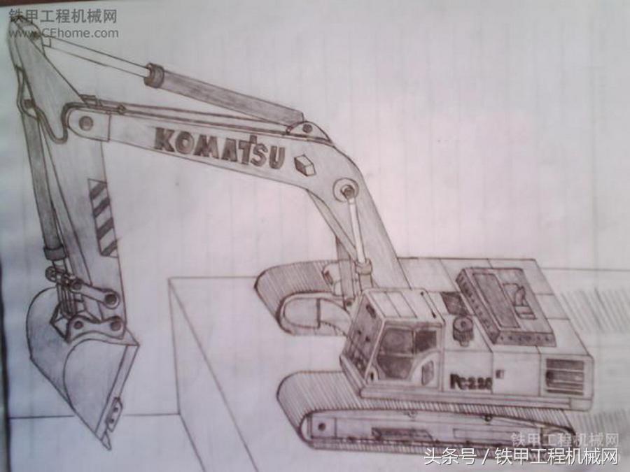 大学生酷爱画挖掘机作品让人震撼！