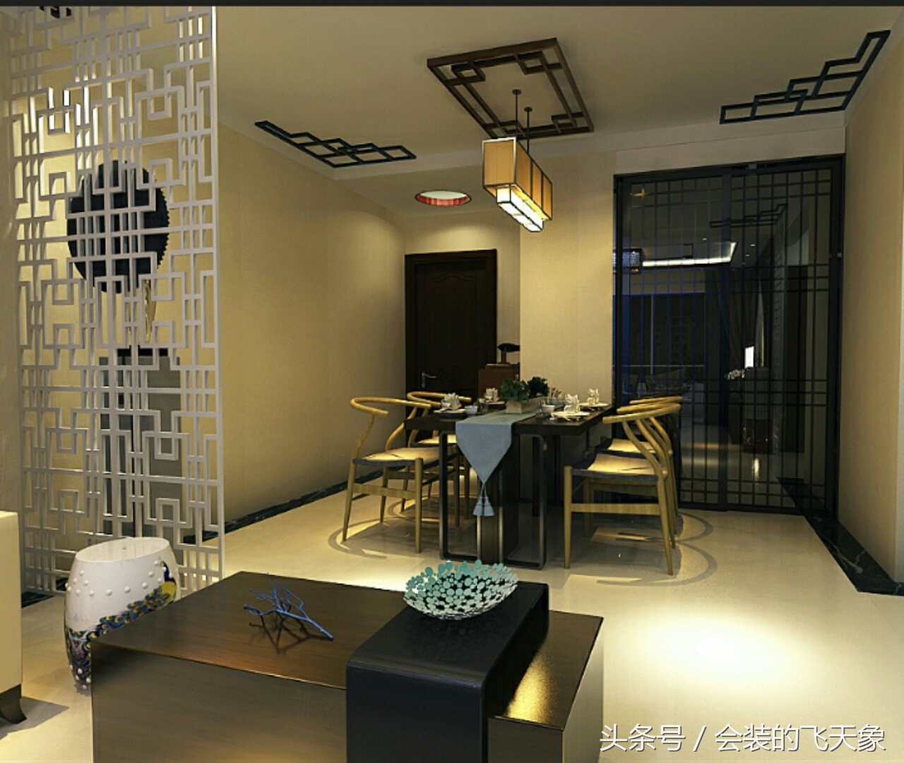 镂空隔断设计超美沈阳中海国际社区89平中式装修效果图