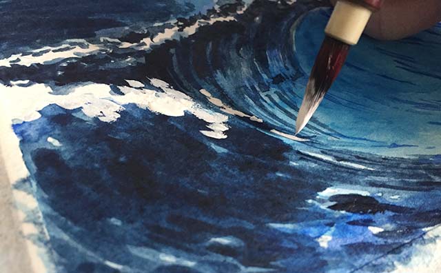 水彩风景画简单初学者大海,幼儿水彩笔画3-4岁大海