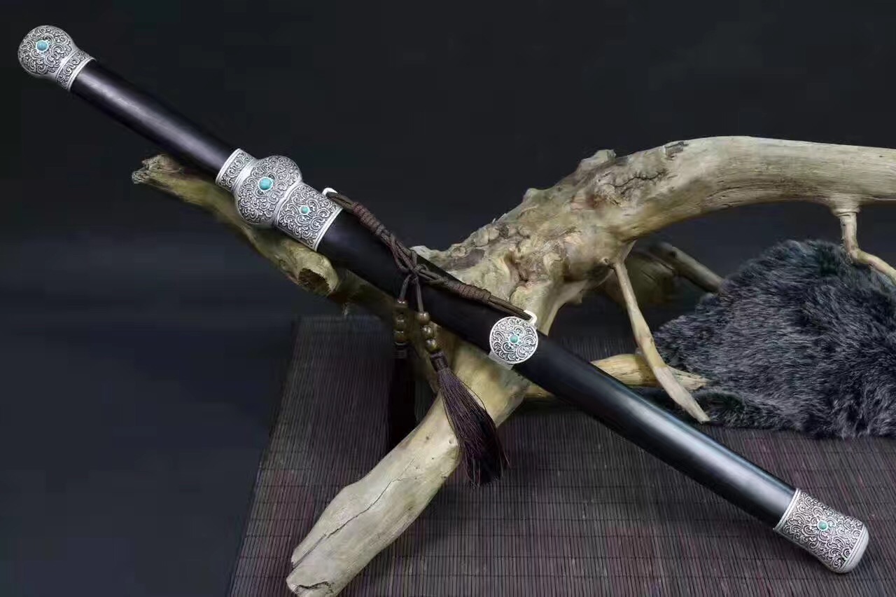 20寸-百炼花纹钢高硬度镀银乌木剑鞘太子战剑鉴赏