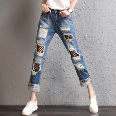 24年流行的破洞牛仔裤,渔网破洞牛仔裤