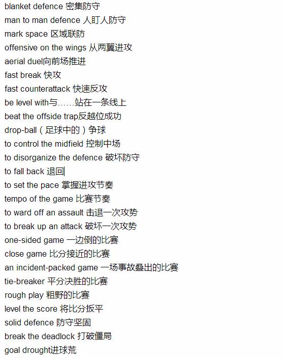 关于足球的英语术语,关于世界杯足球赛的英语新闻