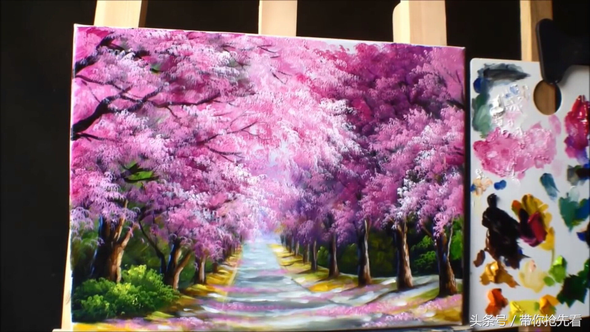 丙烯颜料画樱花树教程视频,丙烯颜料樱花的画法