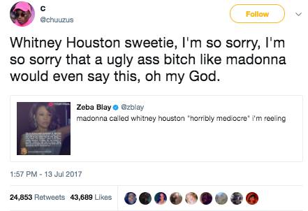 老牌Diva的抓马:Madonna信件曝光,称WhitneyHouston“平庸到可怕”