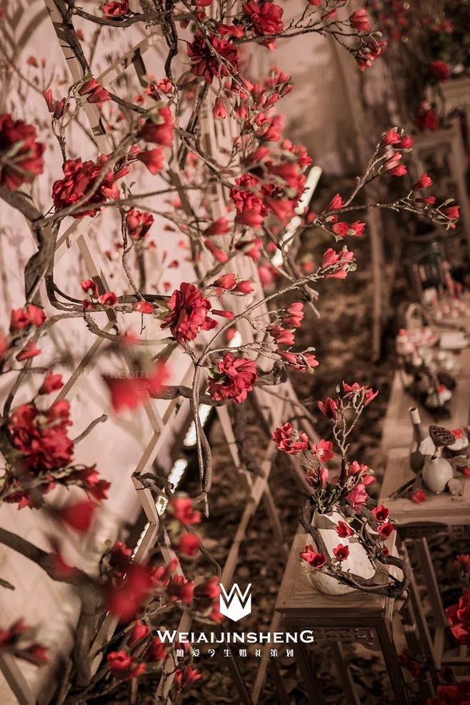 户外婚礼场景布置效果图,红色系婚礼户外布置场景