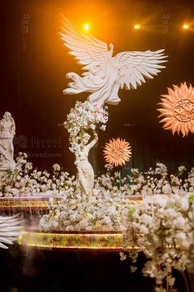 户外婚礼场景布置效果图,红色系婚礼户外布置场景