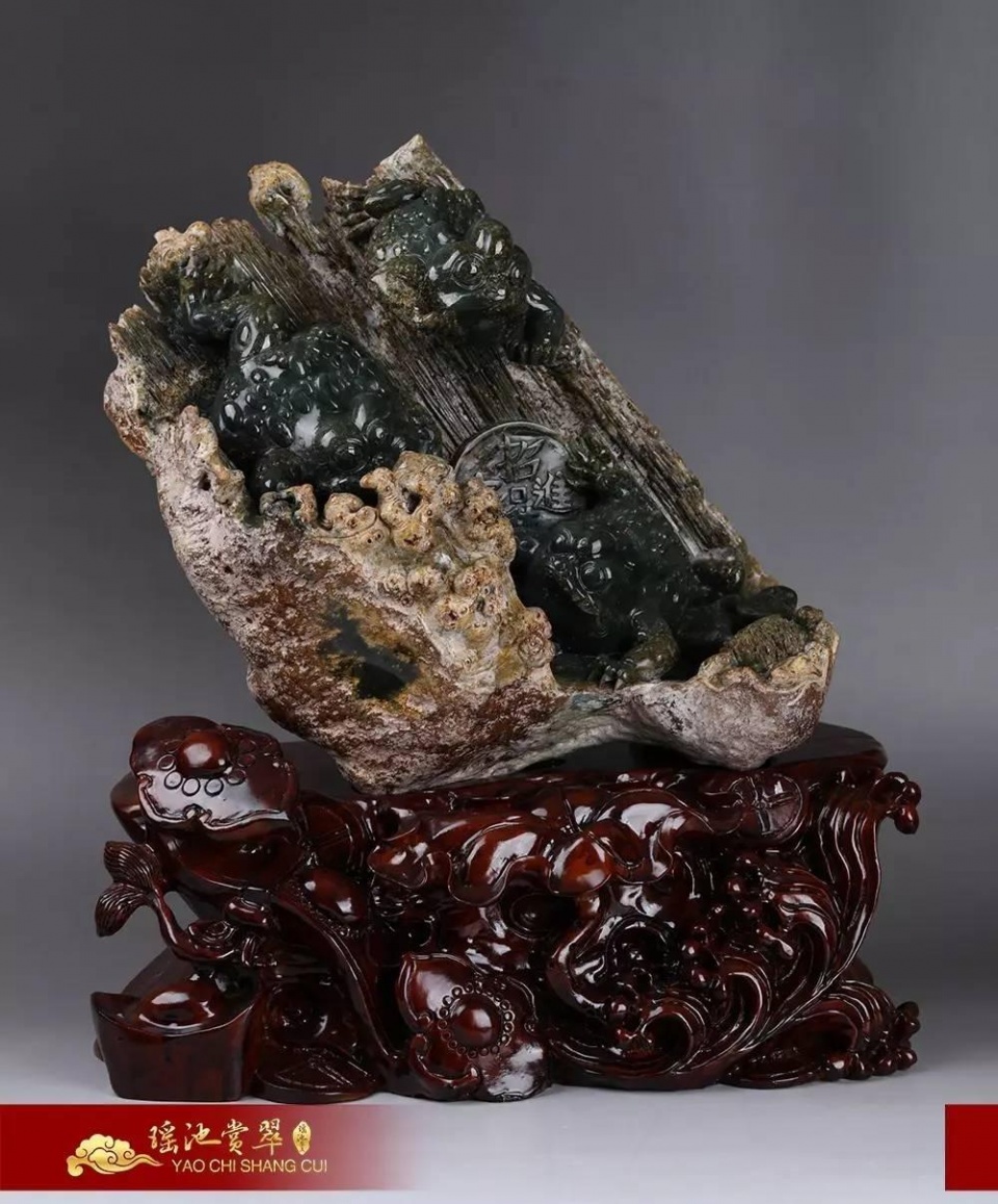 金丝线玉石雕件,翡翠雕件招财