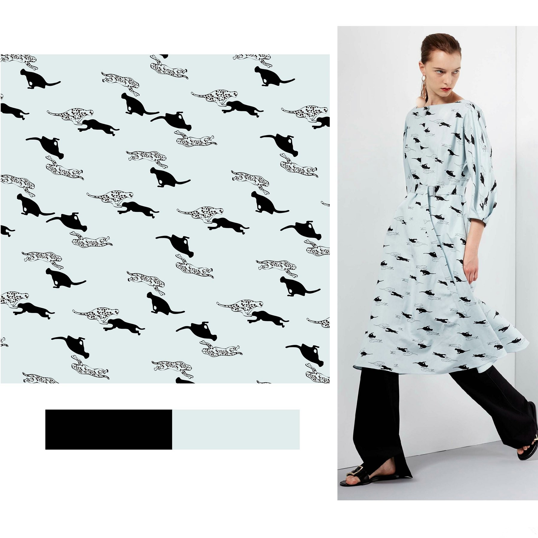 秀场系列服装配色效果图,彩色印花时尚秀图片高清