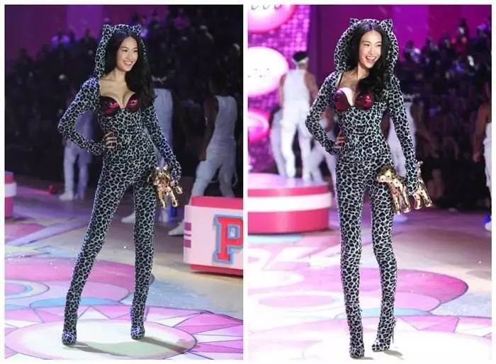 奚梦瑶刘雯维密粉色合照,上海维密秀何穗刘雯奚梦瑶