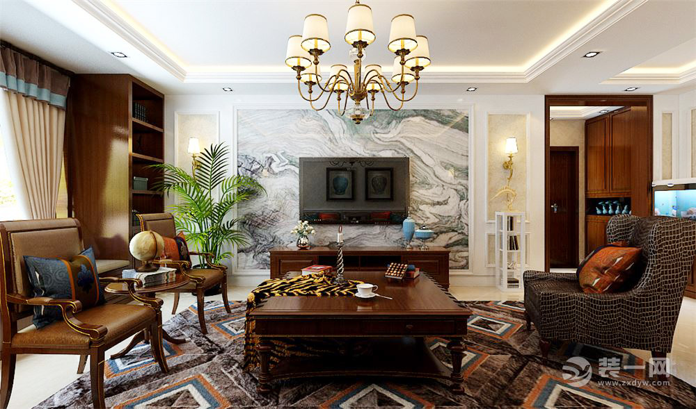 客厅两个展示柜服了！太原保利香槟国际143平，混搭三居室半包7万