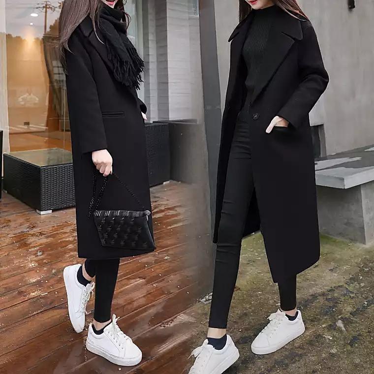 最新款韩版女冬季毛呢大衣长款,韩国女式羊绒大衣最新款