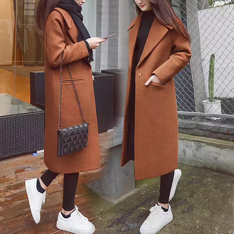 最新款韩版女冬季毛呢大衣长款,韩国女式羊绒大衣最新款