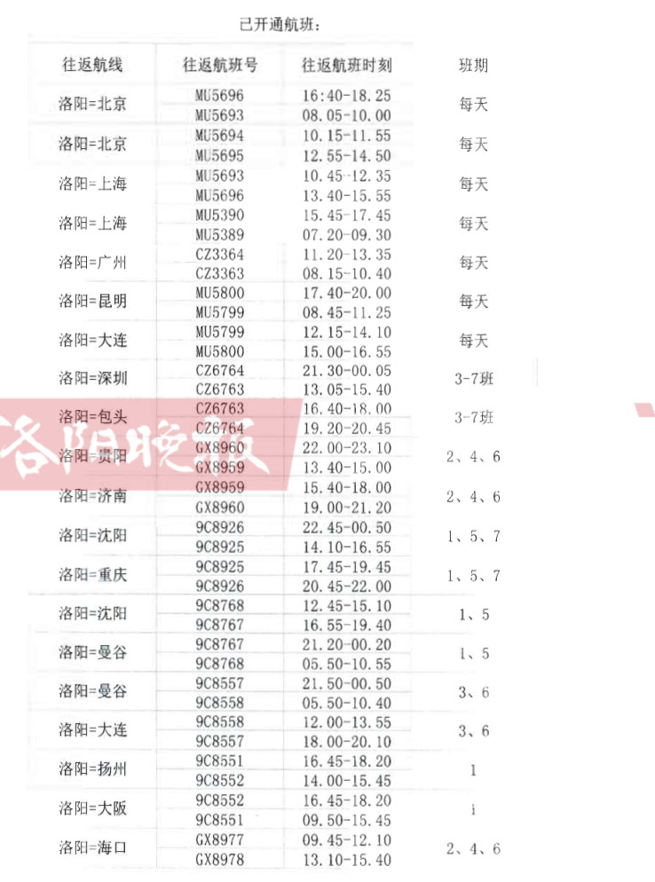 洛阳航空99元特价机票,洛阳特价机票170元
