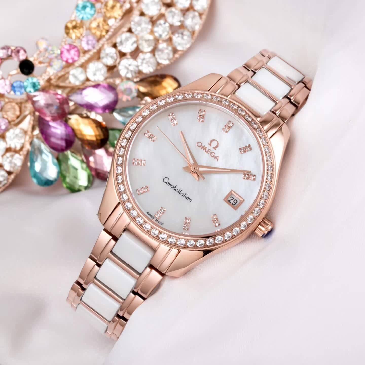 欧米茄omega星空镶钻腕表,女神专属轻奢镶钻陶瓷腕表
