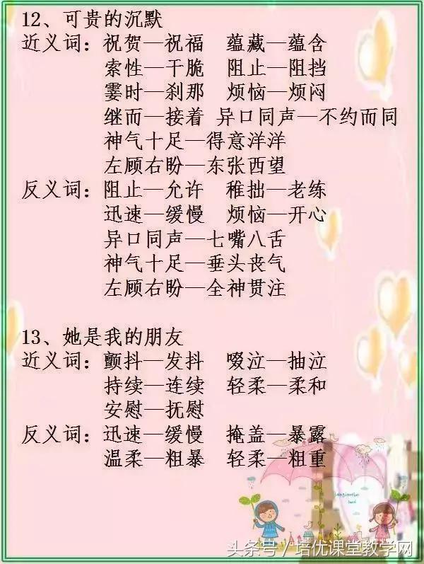 最新版小学1至6年级近反义词大全,小学1-6年级近义词反义词大全