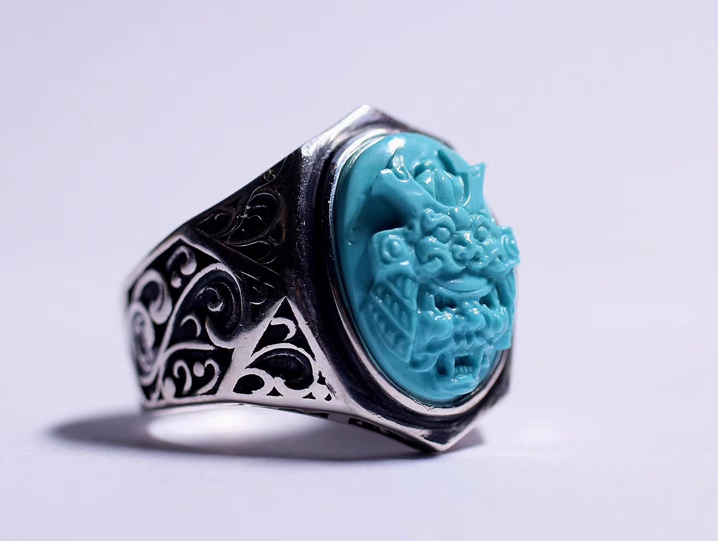 北工牙雕大师作品,喀什纯黄铜手工制作戒指