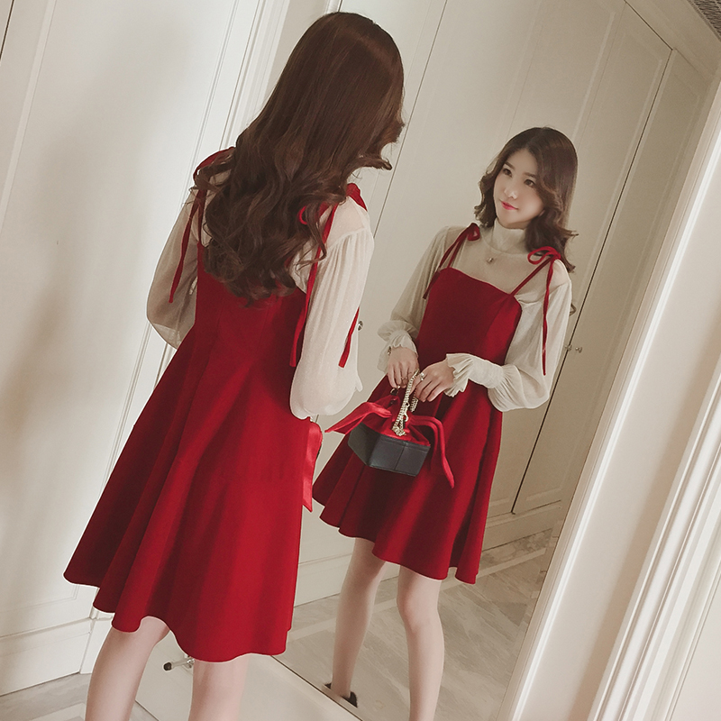 2018春季新款性感透视拼接网纱打底衫女雪纺小衫长袖一字露肩上衣