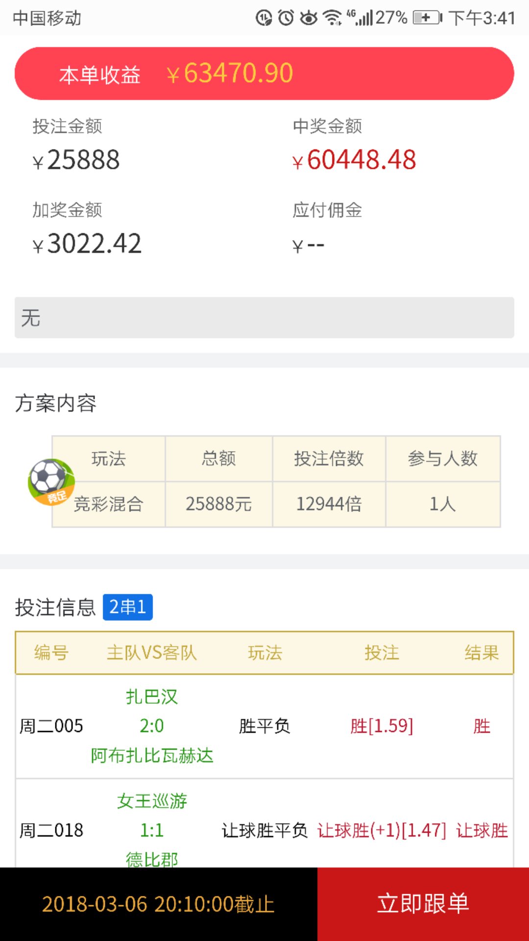 昨天稳胆收全.单场4中3.串子打出