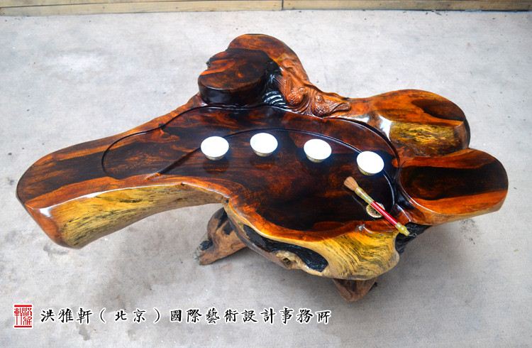 名匠实木小茶几鸡翅木,老榆木树根雕茶几