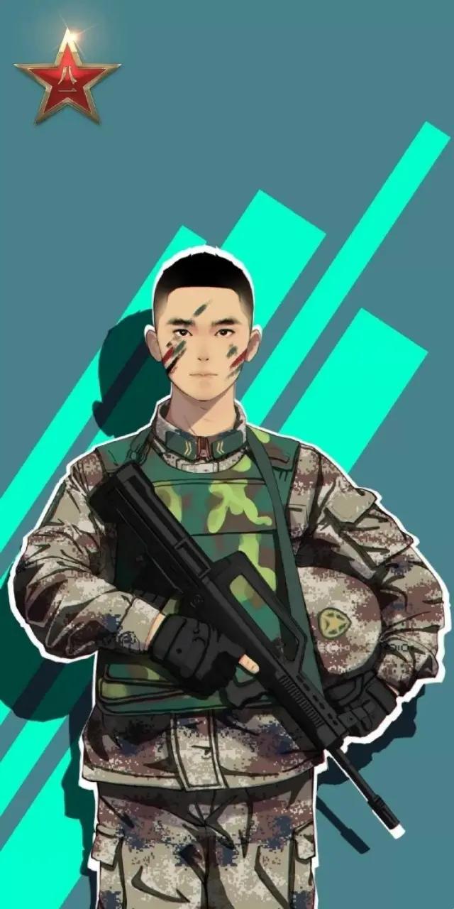 致边防军人的插画,军人和国旗插画