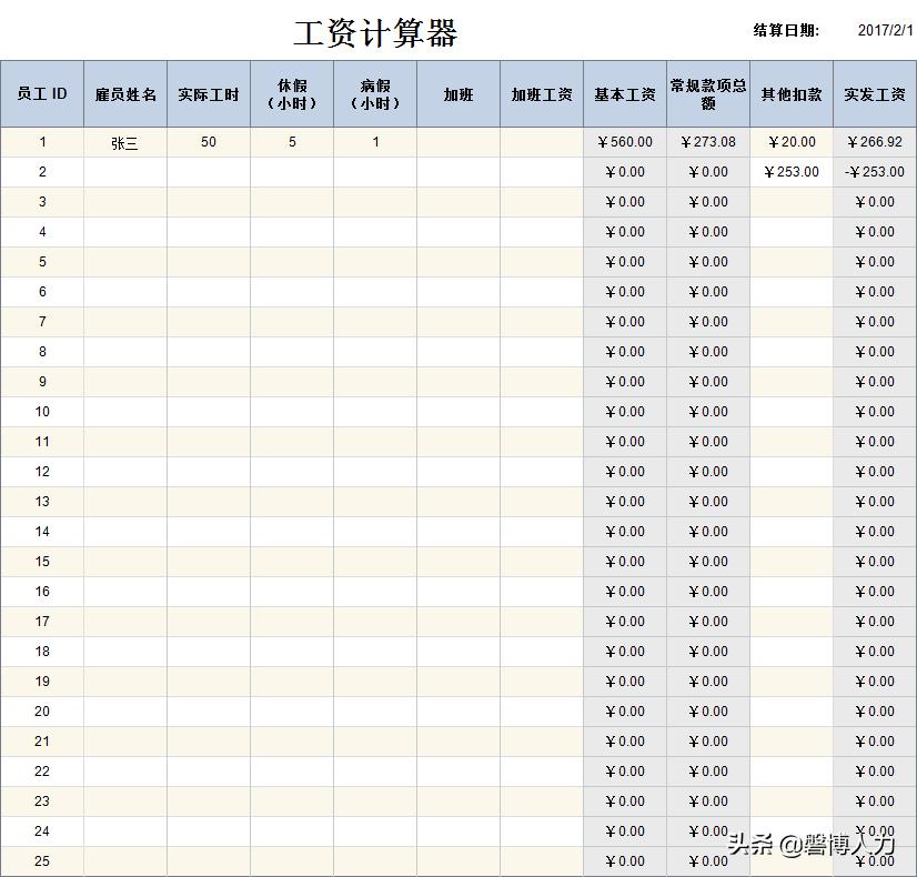 自动计算个人工资表格制作教程,工资计算方法30天底薪2280