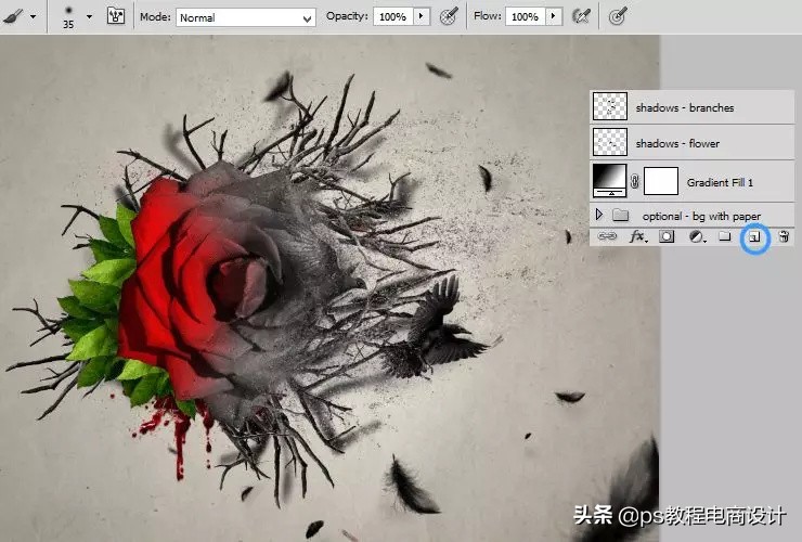 ps怎么把玫瑰变成金黄色,ps蝴蝶和鲜花合成