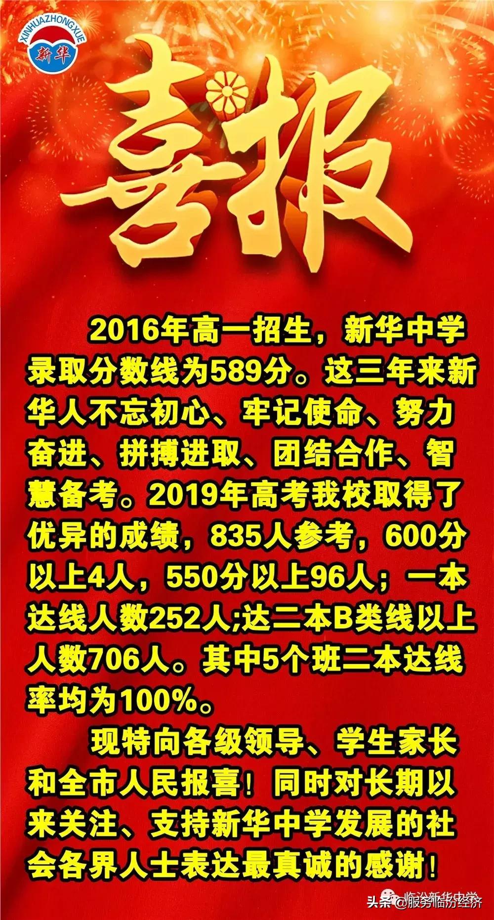 临汾新华中学初中部本科达线率,临汾新华高考喜报