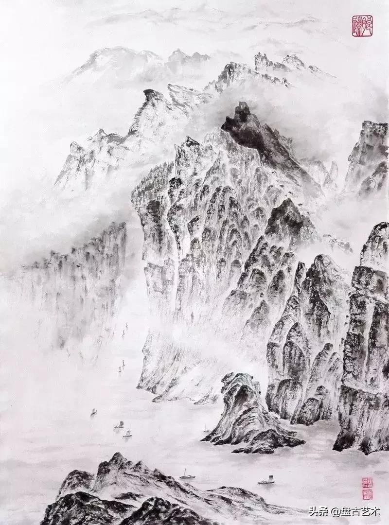 盘古文化艺术国画,盘古在宇宙中开天辟地国画