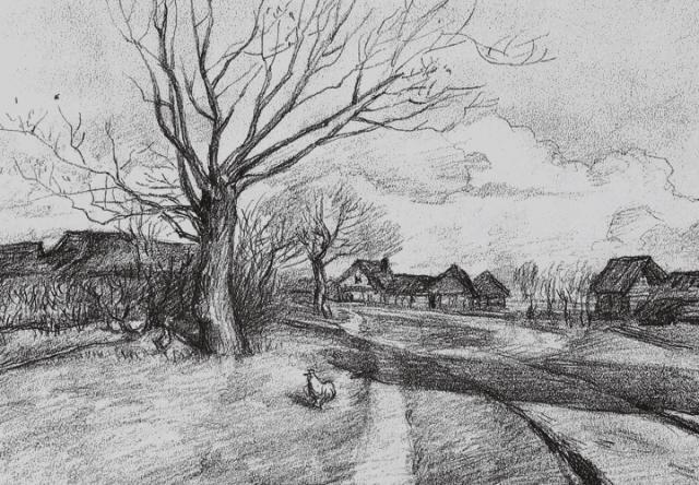 素描风景临摹高清大图简单范本,有山有水有倒影的素描风景图