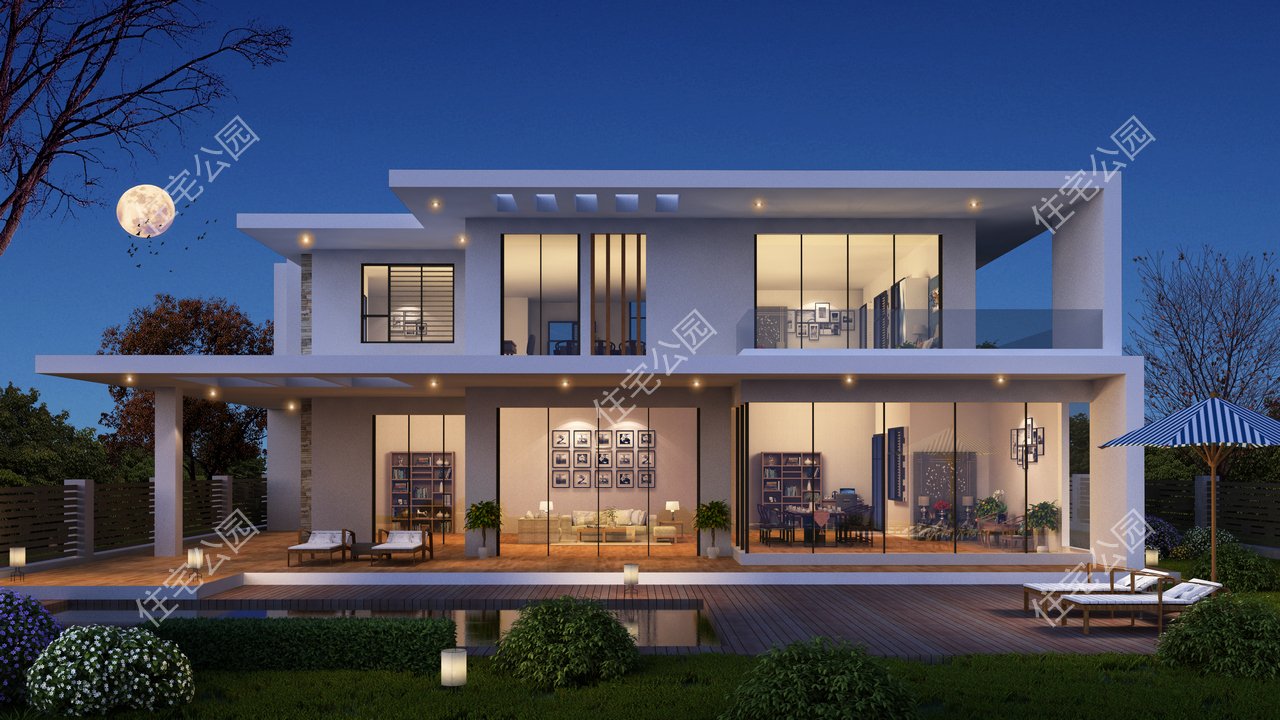 免费分享1000款自建房布局图,三层半现代别墅带落地窗设计图