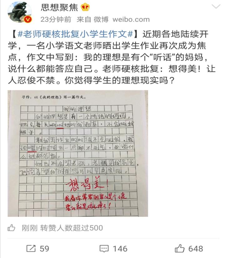 孩子的一篇自述，被批复想得美，了解后发现解决办法