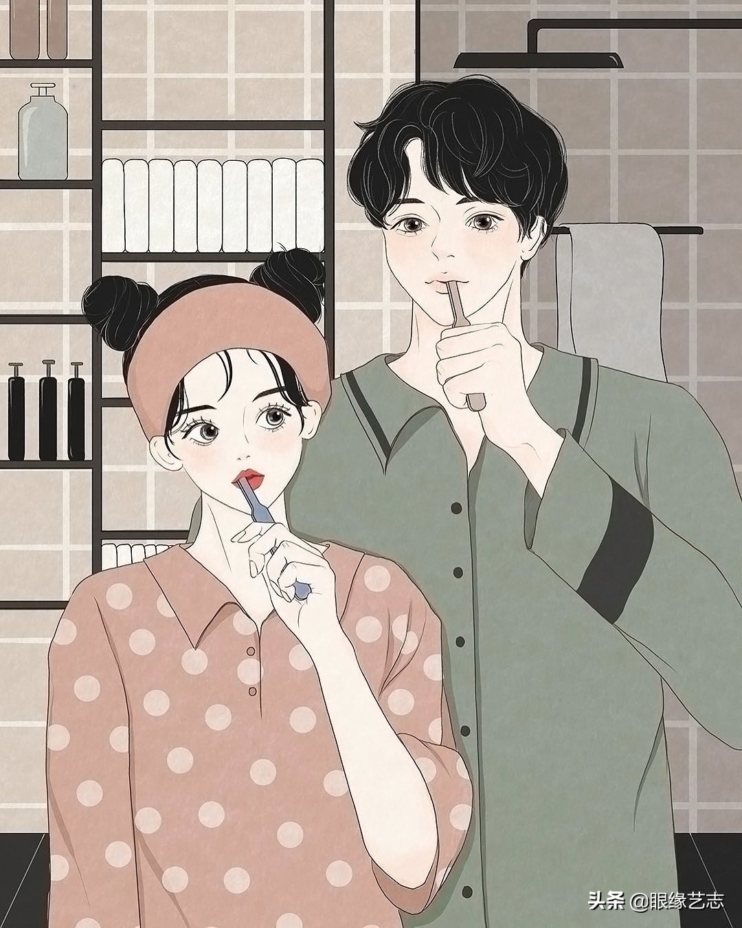 韩国插画温馨情侣,韩国插画幸福时光