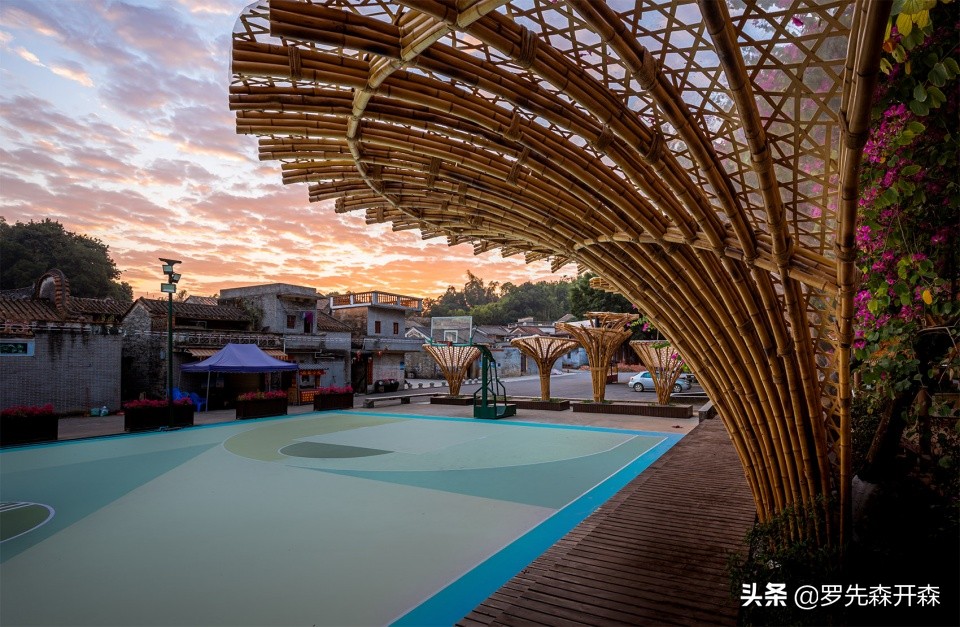 长岐古村篮球场,长岐古村竹廊