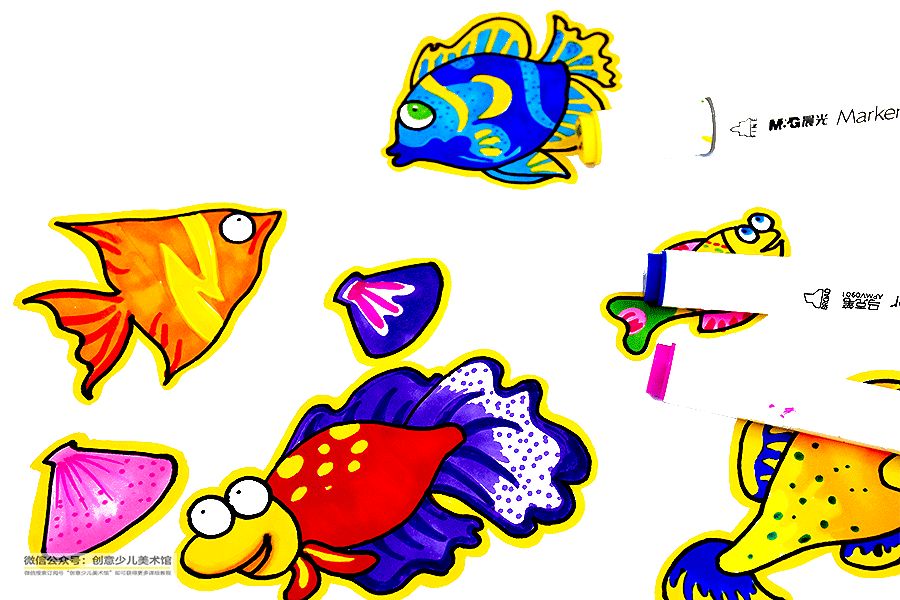 儿童画鱼儿创意画视频,创意儿童画横构图