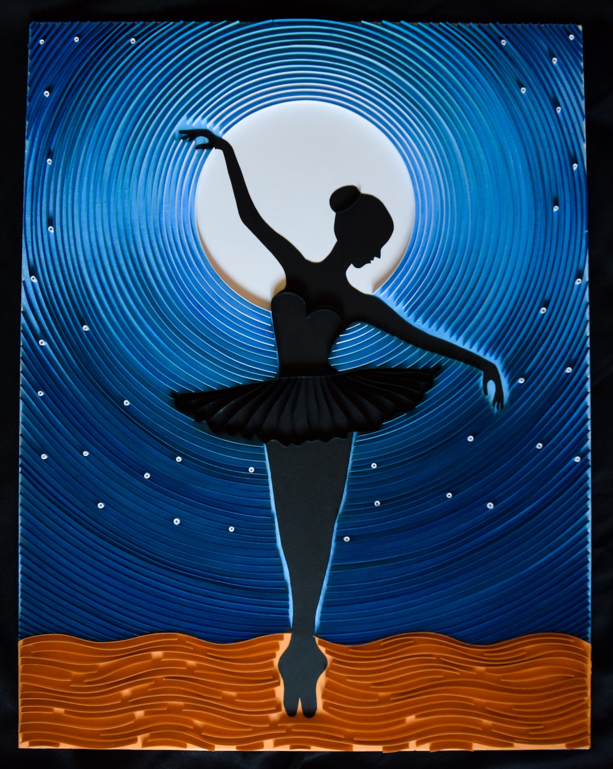 衍纸画梵高星空高清大图,梵高星空衍纸浮雕