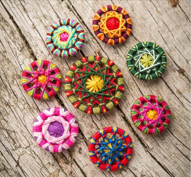 一个圆周边加一点装饰,用彩线做简单的小装饰