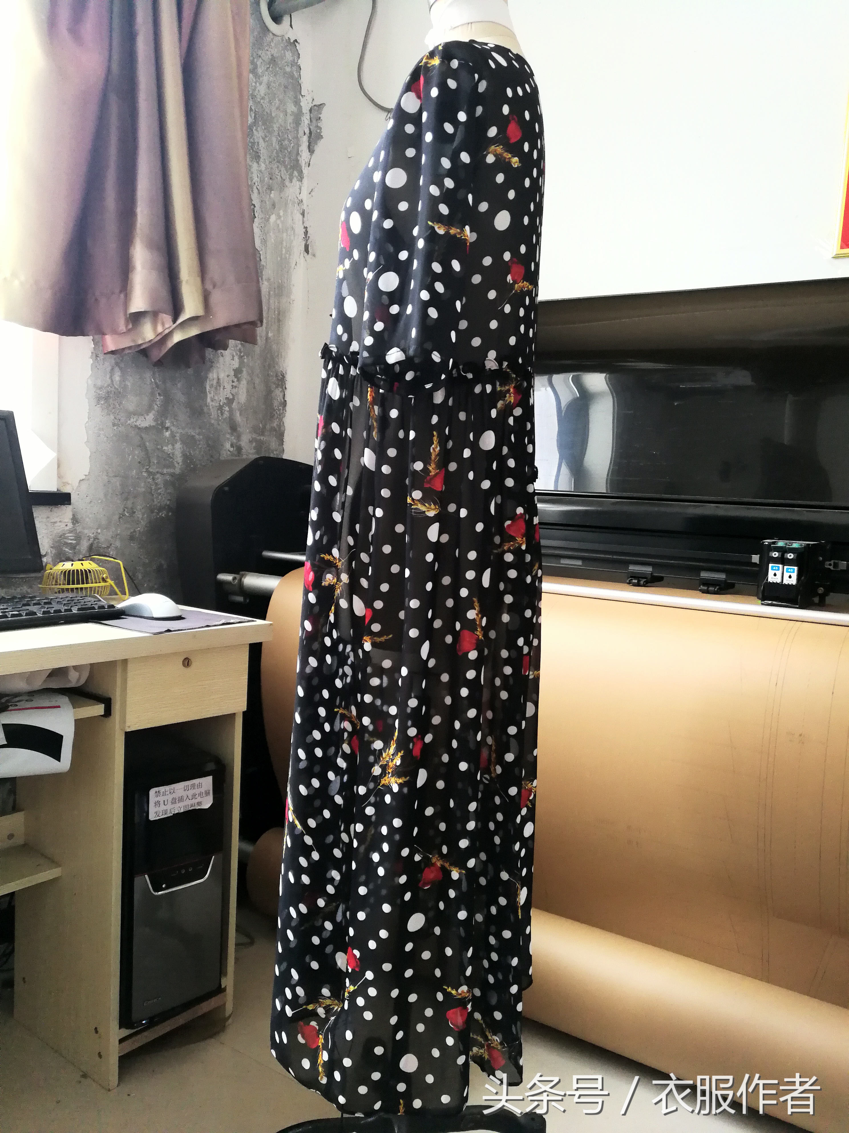 雪纺连衣裙圆领裁剪制作视频,红升服饰雪纺过膝小摆连衣裙裁剪