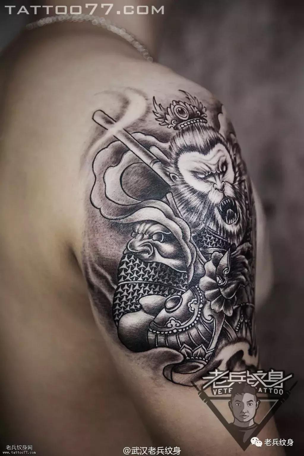 孙悟空打牛魔王纹身手稿,孙悟空盖世英雄纹身手稿