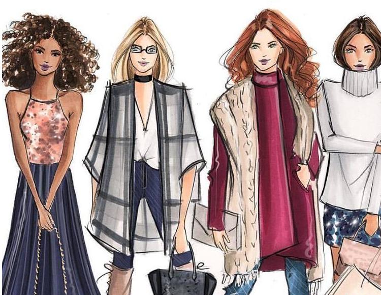 插画手绘人物服装搭配,水彩服装设计画法
