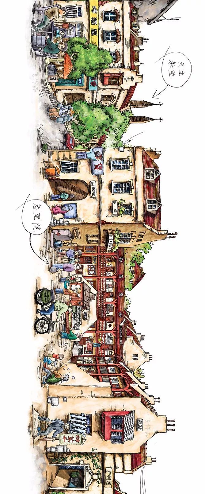 手绘青岛中山路游览图,手绘青岛建筑效果图